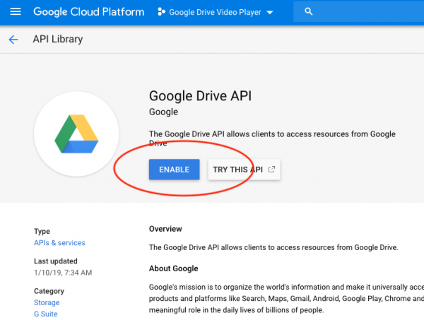 Generate google drive api keys free